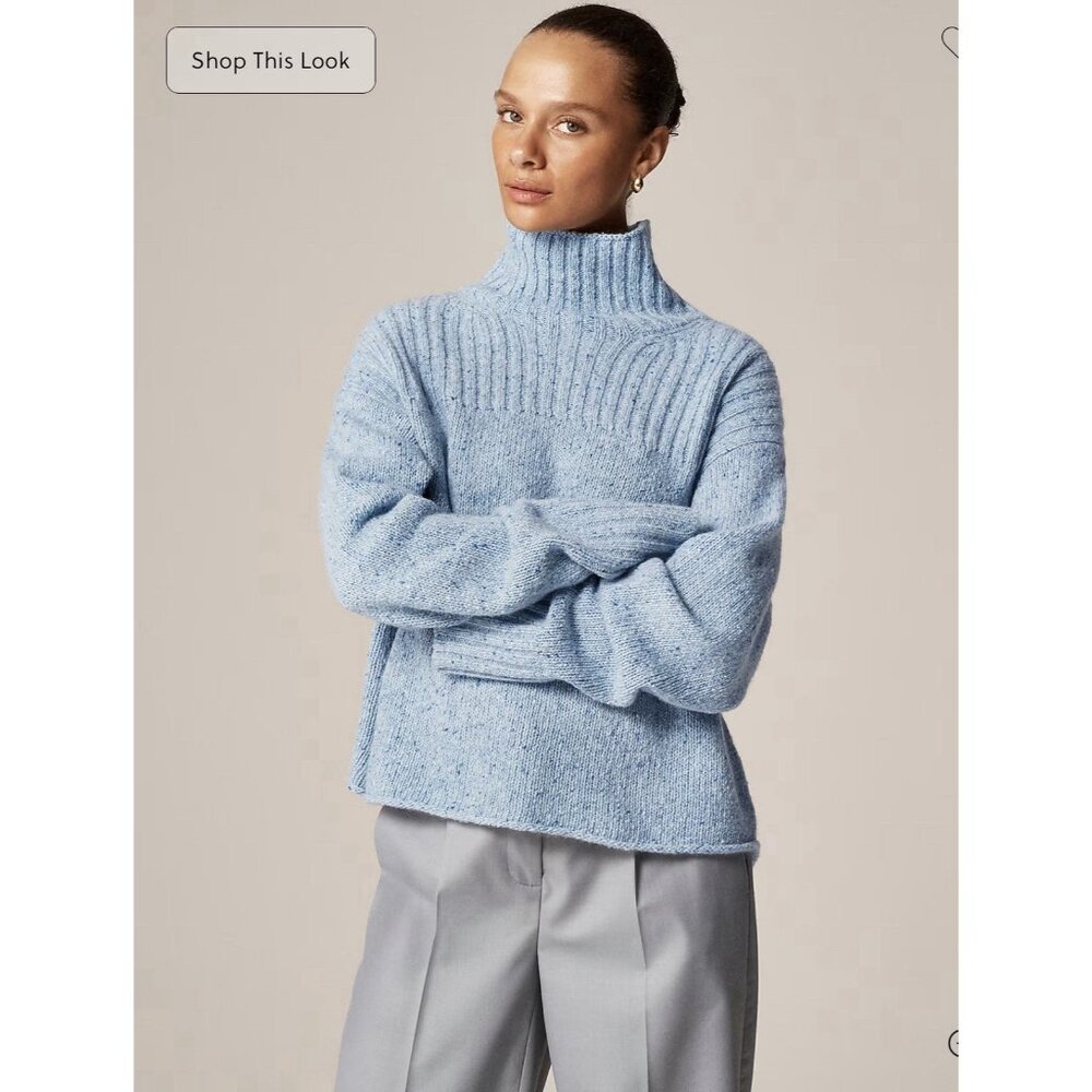 J.Crew Donegal Turtleneck Sweater Blue XL Wool Blend Oversized NWT
